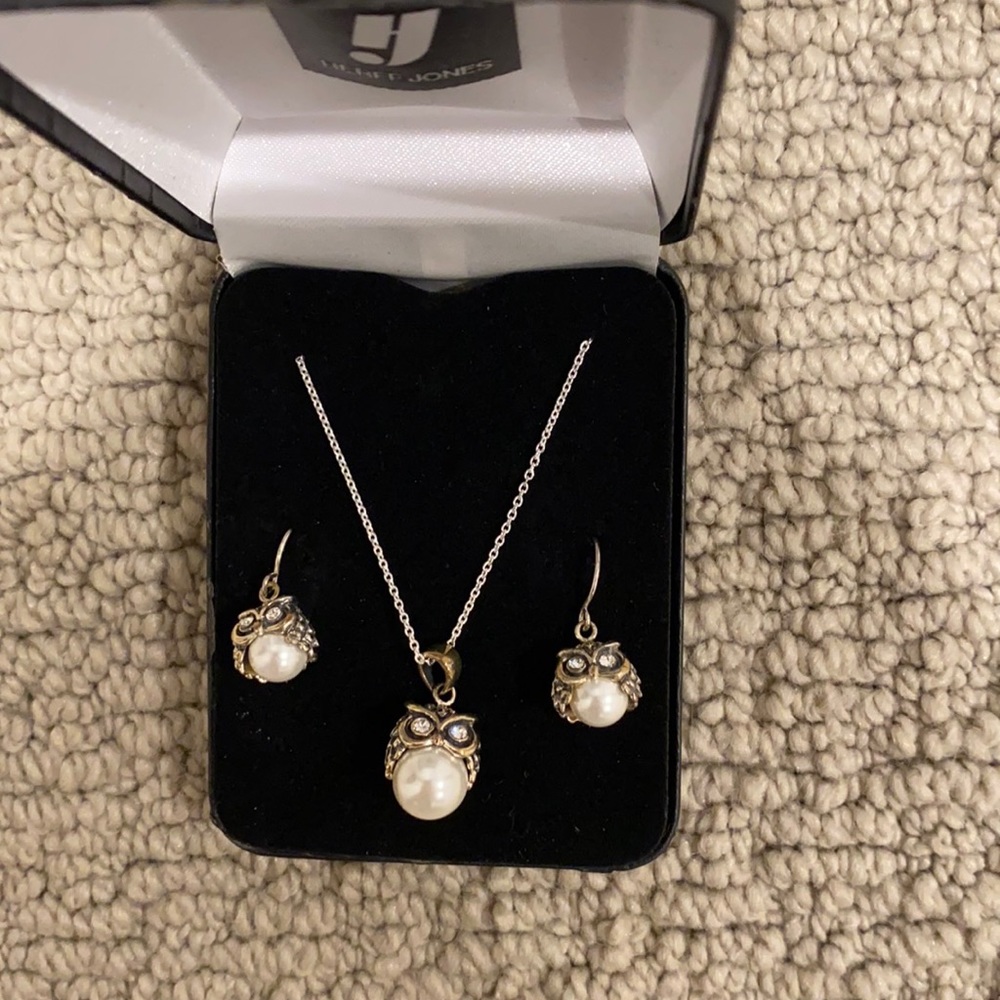 Owl earrings and necklace, never worn